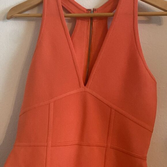 NWT BCBGMAXAZRIA Tangelo Orange Peach Bandage Bodycon T-Back Dress - Picture 11 of 11